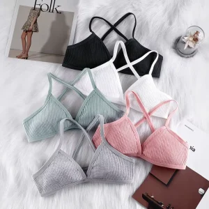 Comfortable Women’s Sexy Cotton Underwear Deep V-neck Bralette Wireless Cotton Bras for Women