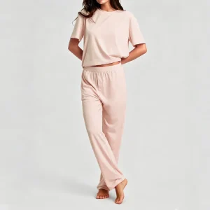 Comfy Bamboo Cotton Short Sleeve Tee & Pants Pajama Set Ladies Sleepwear Pjs Women Lounge Wear Set