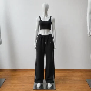 Contract Factory Wide Leg Pants Women Black Minimal Wide Leg Lounge Pants 220 Grams Women’S Casual Pants