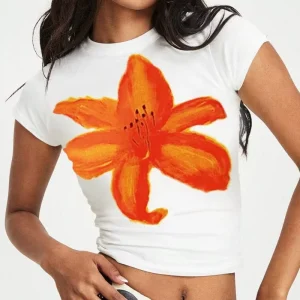 Cotton Breathable Women’s Tight T-Shirt Y2k Custom Crop Top Fitted Baby Tee Graphic T-Shirts for Women