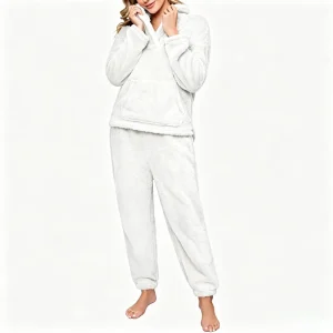 Cotton Flannel Ladies Lounge Set Homewear Custom Pjs Long Sleeve Loungewear 2 Piece Pajama Set