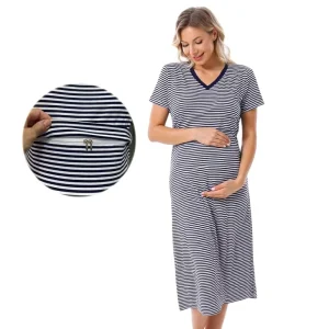 Cotton Maternity Nursing Pajamas Set Adjustable Waist with Front Open for Pregnant Women Breastfeeding Sleepwear