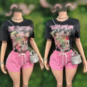 Cotton Streetwear Short Sleeve T-shirt and Shorts 2 Piece Set Casual Summer Women’s Outfit