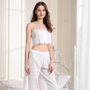 Cotton Summer Short Loungwear Women’s 2 Piece Lace Cami Top and Shorts Sleepwear Pajamas Set for Women