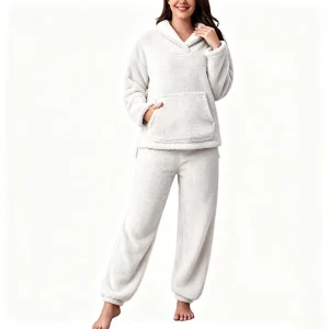 Cotton Women Loungewear Hoodie Lounge Set Cozy Flannel Jogger Set Casual Homewear Pajama Set