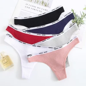 Cotton Women’s Sexy Underwear Low Rise Mid Waist Thong European Size Threaded for Plus Size Women Plain Dyed
