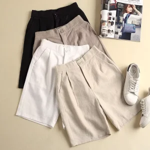 Cotton and Linen Casual Shorts Women’s Summer Korean High waist Shorts Women’s Thin Wide leg Shorts Plus Size