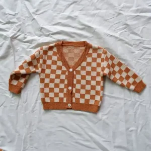 Cozy 100% Organic Yarn Warm Knitted Cardigan Button Plaid Winter Kids Sweater Set Knit Baby Cardigan Nordic Style