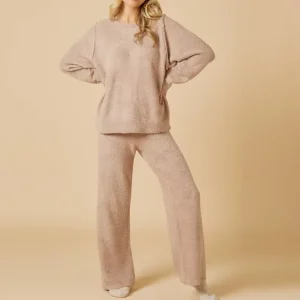Crew Neck Lounge Set for Women Organic Women’s Loungewear Long Sleeve Terry Cloth Pyjamas Cotton Spandex Women’s Pajama Set