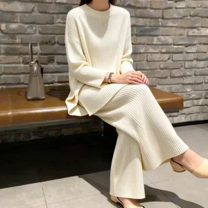 Crew Neck Pullover Women’s Knitted Two Piece Winter Sweater Set Plus Size Factory Direct