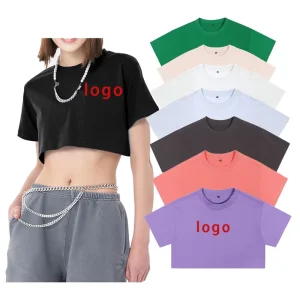 Crop Top Women’s T shirts 100% Cotton 210g Customized Embroidered Screen Printing T shirts for Women