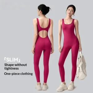 Cross Border Active Stretch Seamless Plus Size Naked Racerback Square Neck Yoga Jumpsuit Women’s Belly Hip Pilates Fitness Suit