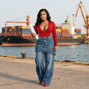 Cross Border Women’s Clothing American Retro Two Wide Leg Jeans Women’s High Waist Slimming and Flesh Blocking Skirt Pants