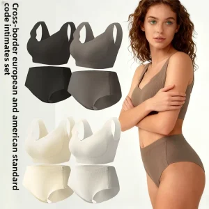 Cross-border European American Women’s Gothic Padded Solid Seamless Ice Silk Underwear Set One-Piece Bra Panties in Stock