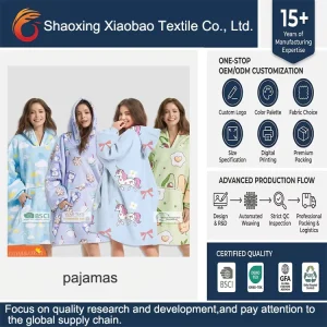 Cross border Hot Unicorn Print Flannel Lazy Hoodie Can Wear TV Blanket Pajamas Home Wear Winter Thickened
