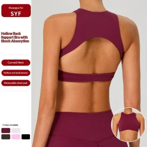 Cross-border Naked Yoga Bra Women’s Shockproof Quick-Drying Spandex/Nylon Racerback High Support Hollow Solid Fitness Sports