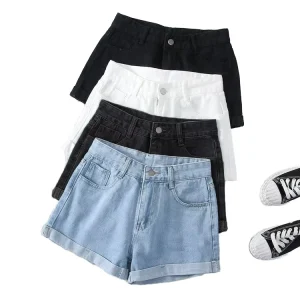 Cross-border Straight Denim Shorts Women’s Casual Loose Summer New High Waist Slimming Quick Dry All-match Student Trend