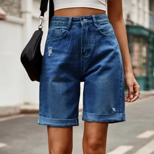 Cross border Trade of European and American Women’s Fashion New Trendy Ripped Hemmed Five Pocket Denim Shorts Casual Pants