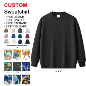 Custom 100% Cotton Winter Streetwear Sweatshirt 3D Embossed Crewneck with Logo Overweight Puff Printing Embroidered Front