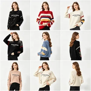 Custom 100% Cotton Women’s Crew Neck Sweater Casual Loose Fit Long Sleeve Knitted Pullover Soft Knit Jumper for Ladies