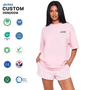 Custom 2 Piece Set Women’s Printed Eco Friendly 100% Cotton Slim Fit Summer T Shirt & Shorts Breathable Casual Streetwear
