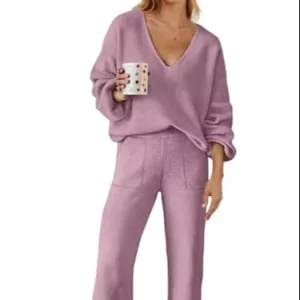 Custom 2-Piece Women’s Knitwear Set, Long Pants and Knitted Sweater for Casual Wear, Autumn
