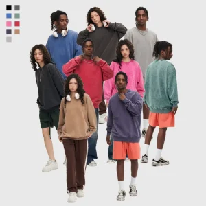 Custom 350g American Retro Washed Unisex Trendy Brand Ins European Style Women Trendy Round Neck Sweatshirts Without Pockets