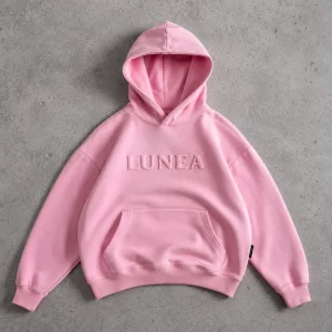 Custom 3D Embossed Logo Hoodie Unisex Oversized Heavyweight Fleece Pullover Streetwear Sweatshirt Pink Private Label Blank Top