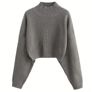 Custom 7GG Gauge Knitted Loose Turtleneck Sweater Women’s Solid Color Casual Pullovers Winter Acrylic Nylon Polyester