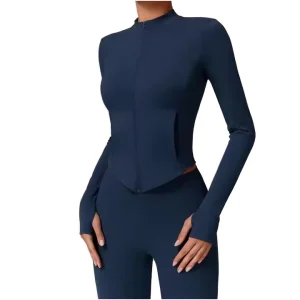Custom Activewear Fitness Sports Workout Gym Yoga Women Slim Fit Jacket Long Sleeves Thumb Hole Quick Dry Curved Skinny Running