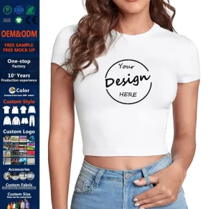 Custom Baby Tee T Shirt Cropped Ladies Screen Print Blank Cotton Fitted Tee Shirt Top Hip Hop Women White Tshirt Crop Top