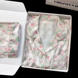 Custom Bamboo Silk Cotton Loungewear Women’s Sleepwear Pajama Set Pattern Drawer Pyjamas Night Dresses for Woman