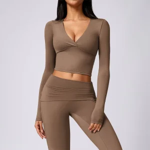 Custom Blank Women’s Yoga Long Sleeve Top Activewear Gym Fitness Workout Yoga Leggings Set