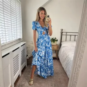 Custom Bohemian Cropped Backless Lace-up Printed Women’s Dress