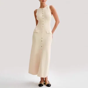 Custom Boutique Summer New Fashionable Temperament Sleeveless Round Neck Slim Knit Women’s Dress