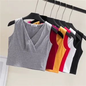 Custom Breathable Casual Short Sexy Deep V-Neck Summer Women’s Tank Tops Sleeveless Crop Top