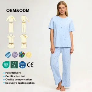 Custom Breathable Spring Pajamas Sets for Women Summer Elegant Short Sleeves Loungewear Sets Cotton Casual Women’s Sleepwear Set