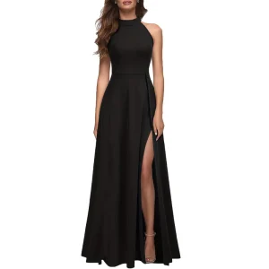 Custom Bridal Elegant Ladies Evening Dresses Girls Party Sleeveless Slit Ball Gown with Satin Plus Size Features