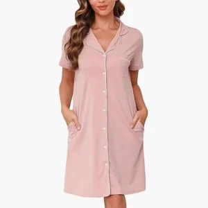 Custom Button Down Women’s Sleepwear Pijama Clothes Mama Short Sleeve Sexy Solid Loungewear Nightgown Shirt Lady Kurta Pajama