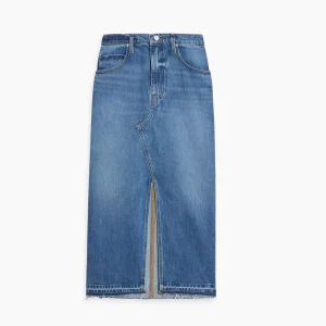 Custom Button Front Casual Plain Long Ruffle Fishtail Mermaid High Waist Ladies Maxi Fishtail Denim Skirt Women