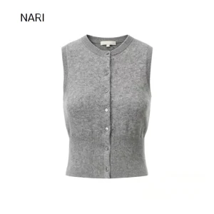 Custom Cashmere Wool Crewneck Sleeveless Cardigan Buttons Up Classic Women’s Wool Cardigan For All Seasons
