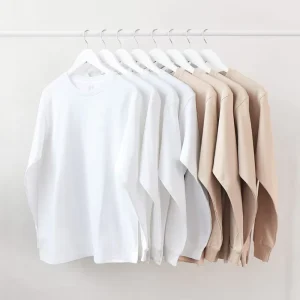 Custom Casual 250g Milk Tea Color Cotton Blank Solid Color Long Sleeve Loose T-shirts for Men’s Women’s