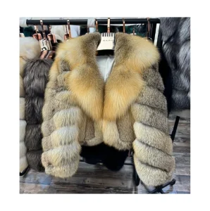 Custom Chic Casual Office Lady Street Wear Elegant Golden Island Fox Fur Jackets for Women Winter