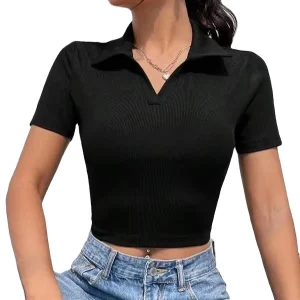 Custom Cotton Quick Woman Polo T Shirt Ribbed Cropped Tank Crop Top For Women Rib Knit Tank Top