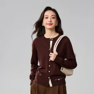 Custom Crew Neck Loose Women’s Sweater Open Front Casual Fashion Long Sleeve Knit Cardigan for Spring Summer