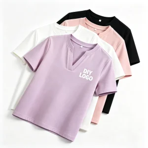 Custom Design Welcome Breathable Fabric Date Night Eco-Friendly Fabric Women’s Polyester V-Neck Slim Fit Solid T-Shirt