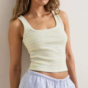 Custom Design Women Gym Cotton Tank Top Fit Scoop Neck Striped Vest Stripe Tank Top