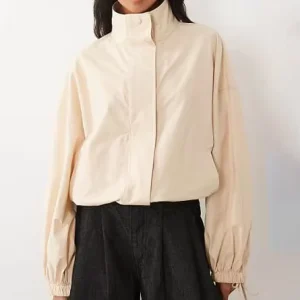Custom Design Women Stand Collar Polyester Nylon Windcheater Pocket Oversized Zip up Windproof Jacket
