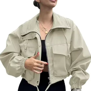 Custom Design Women’s Polyester Nylon Windcheater Pocket Oversized Zip Up Windproof Jacket
