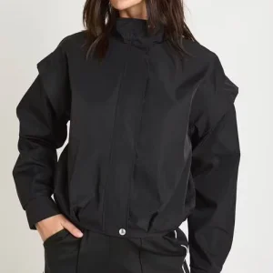 Custom Design Women’s Stand Collar Polyester Nylon Windcheater Pocket Oversized Zip Up Windproof Jacket